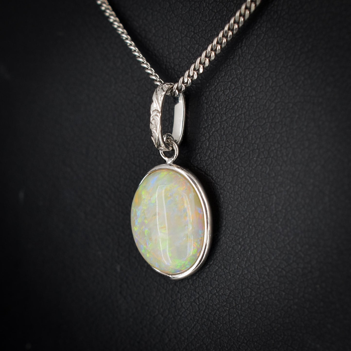 2.58ct Natural Solid Opal Oval Platinum Charm Pendant