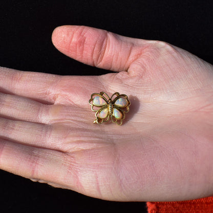 Vintage Natural Opal Butterfly 14ct Gold Brooch Pin