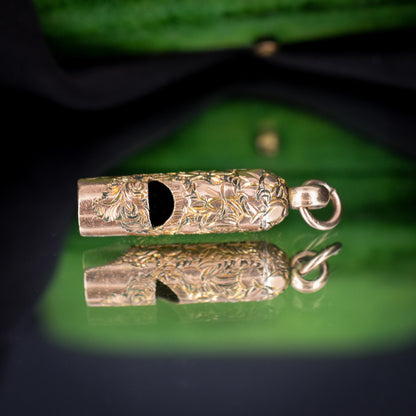 Antique Gold Ivy Engraved Whistle Charm Pendant