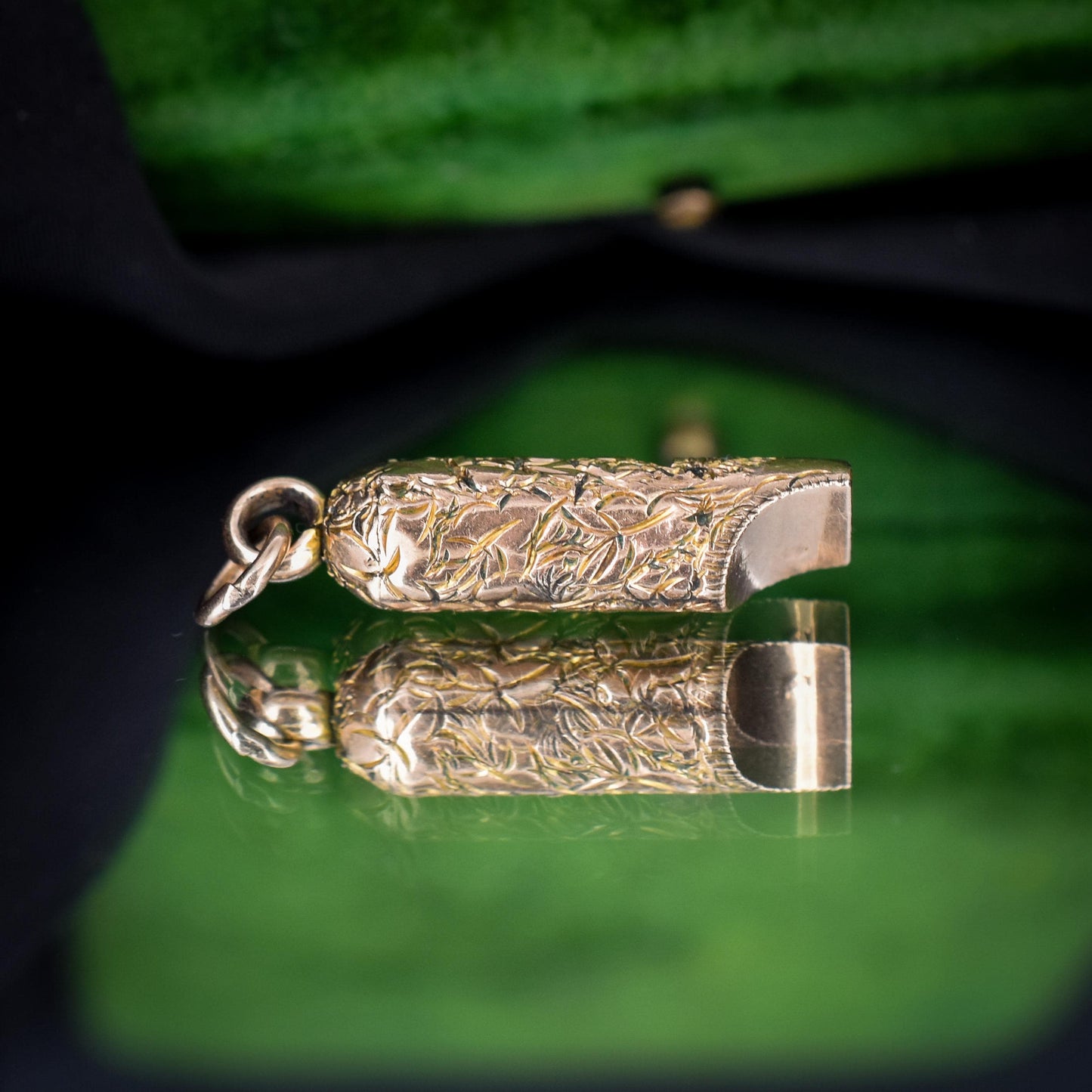 Antique Gold Ivy Engraved Whistle Charm Pendant