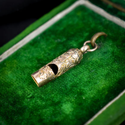 Antique Gold Ivy Engraved Whistle Charm Pendant