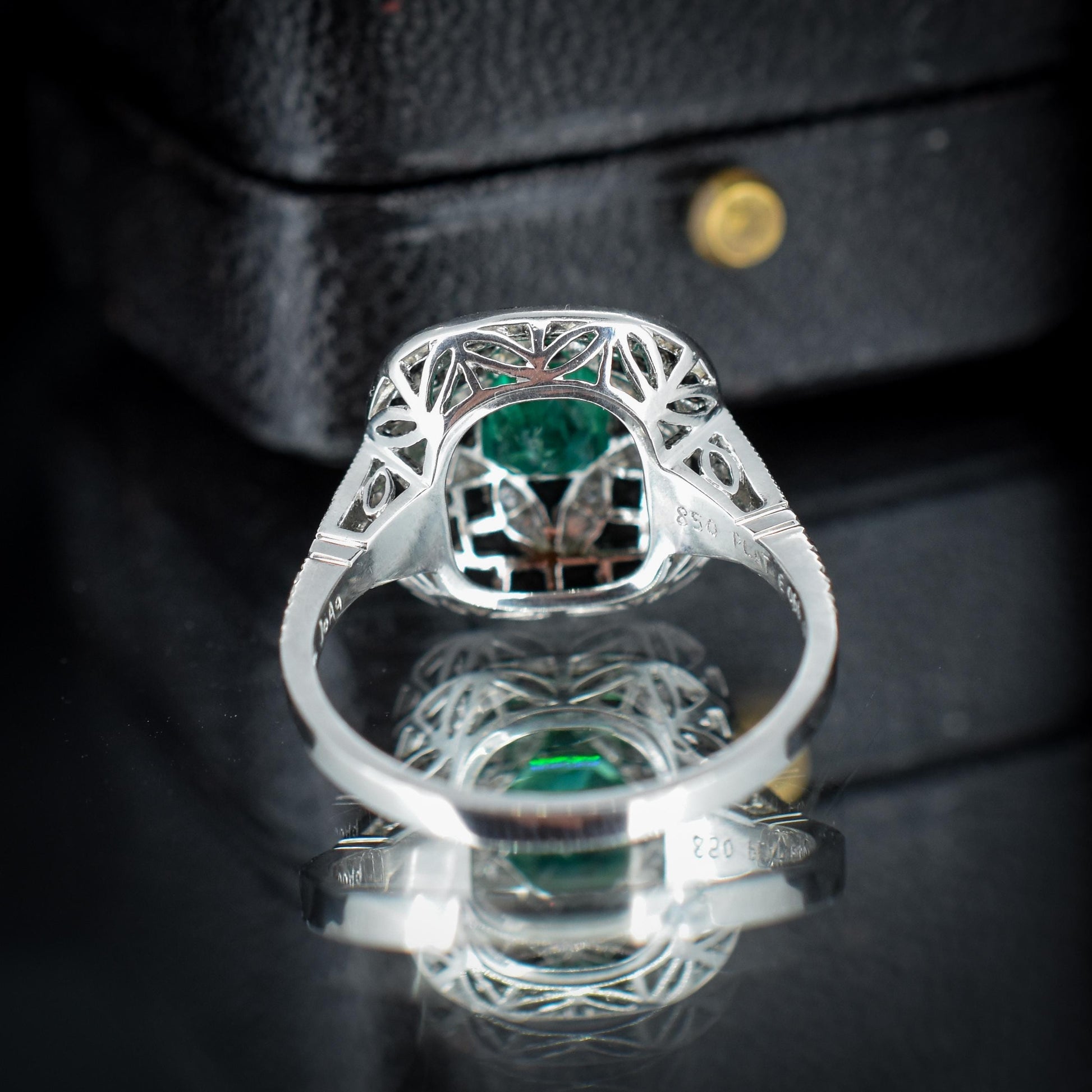 Art Deco Style Natural Emerald Diamond and Onyx Platinum Cocktail Ring