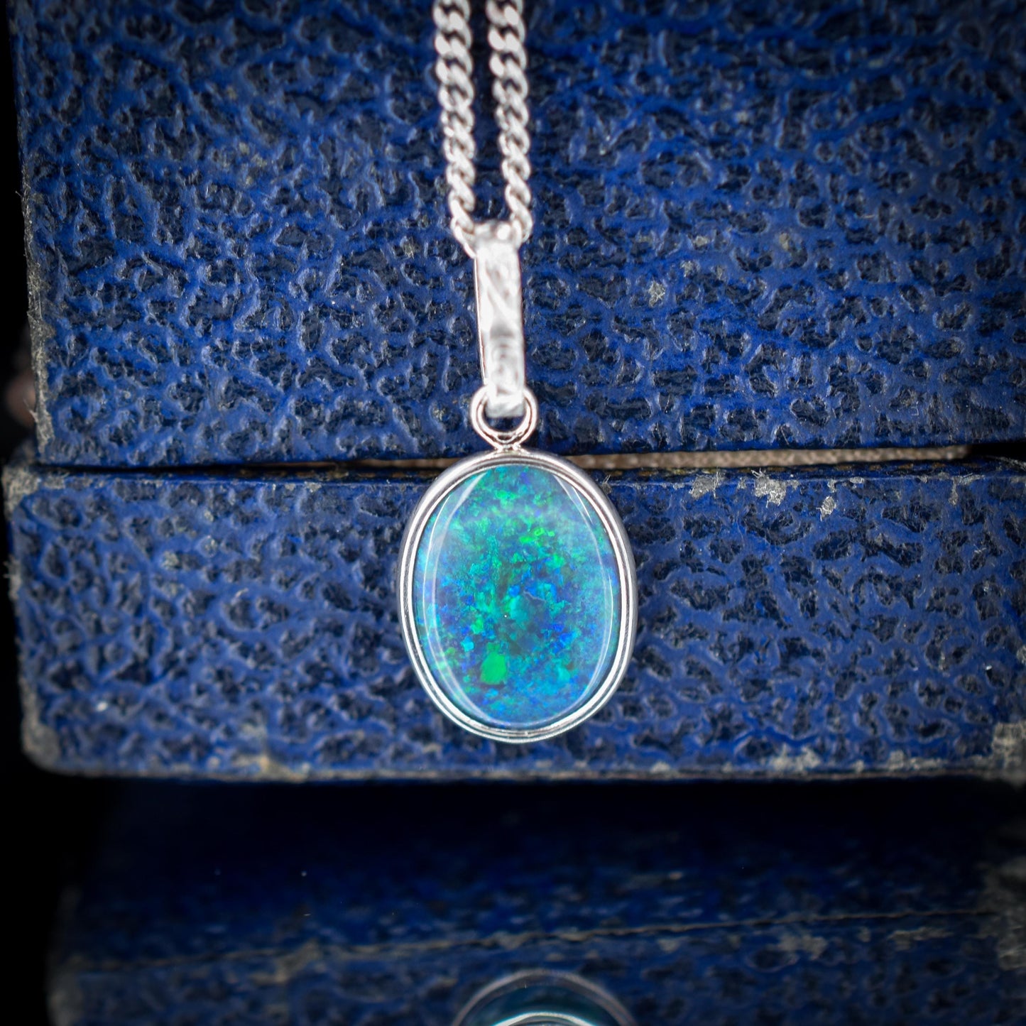 1.01ct Natural Solid Black Opal Oval Platinum Charm Pendant