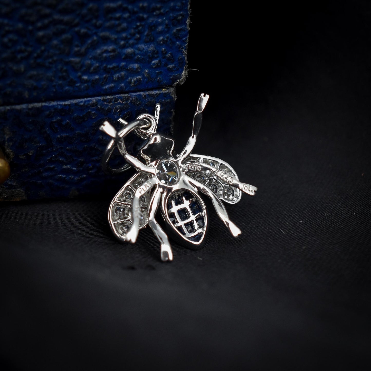 Blue Sapphire and Diamond Platinum Insect Bee Pendant | 0.25ct Diamond