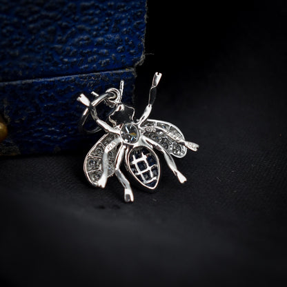 Blue Sapphire and Diamond Platinum Insect Bee Pendant | 0.25ct Diamond