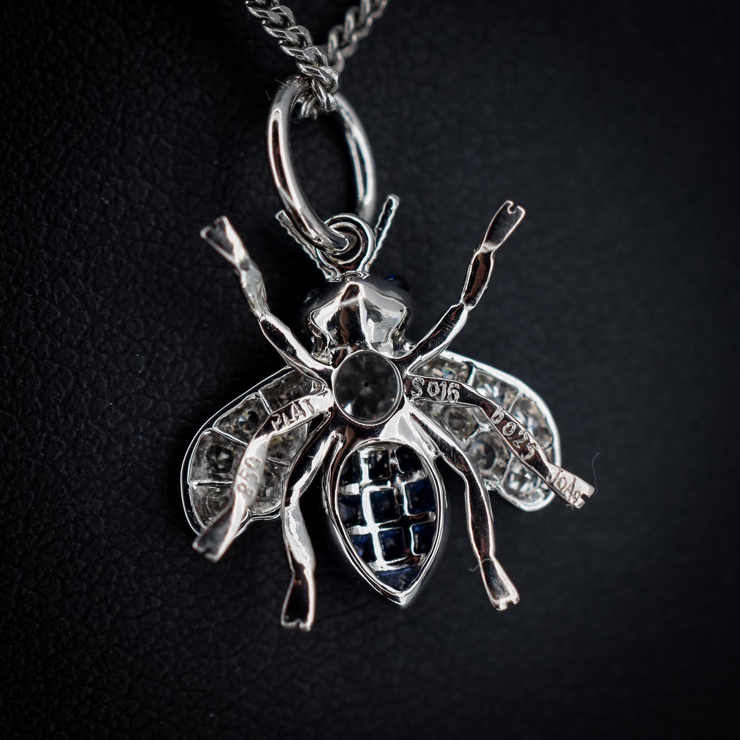 Blue Sapphire and Diamond Platinum Insect Bee Pendant | 0.25ct Diamond