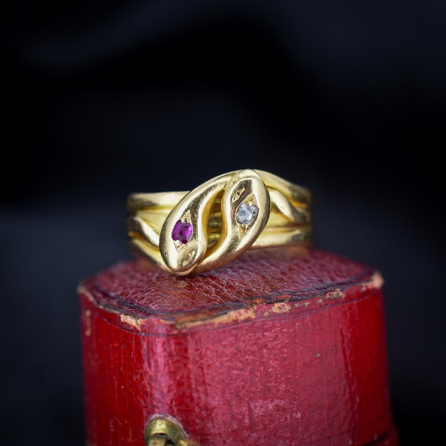 Antique Ruby and Diamond Double Snake 18ct Gold Ring