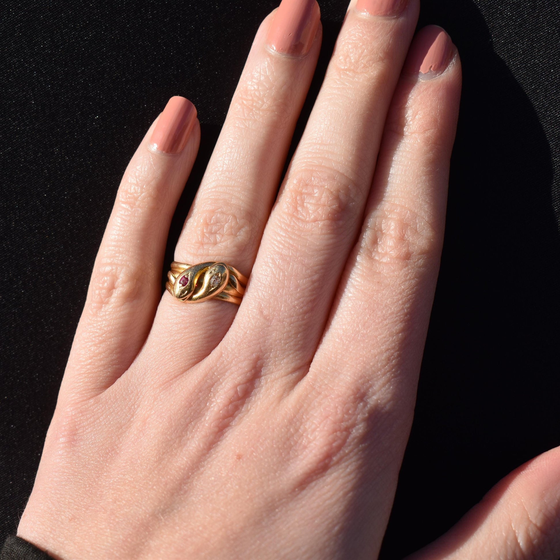 Antique Ruby and Diamond Double Snake 18ct Gold Ring