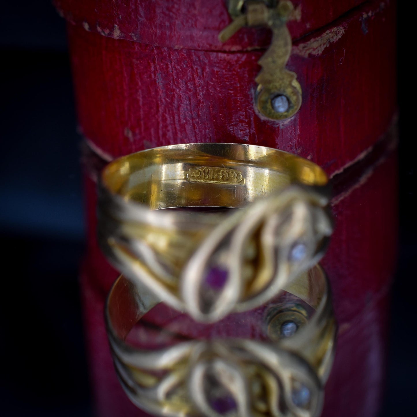 Antique Ruby and Diamond Double Snake 18ct Gold Ring