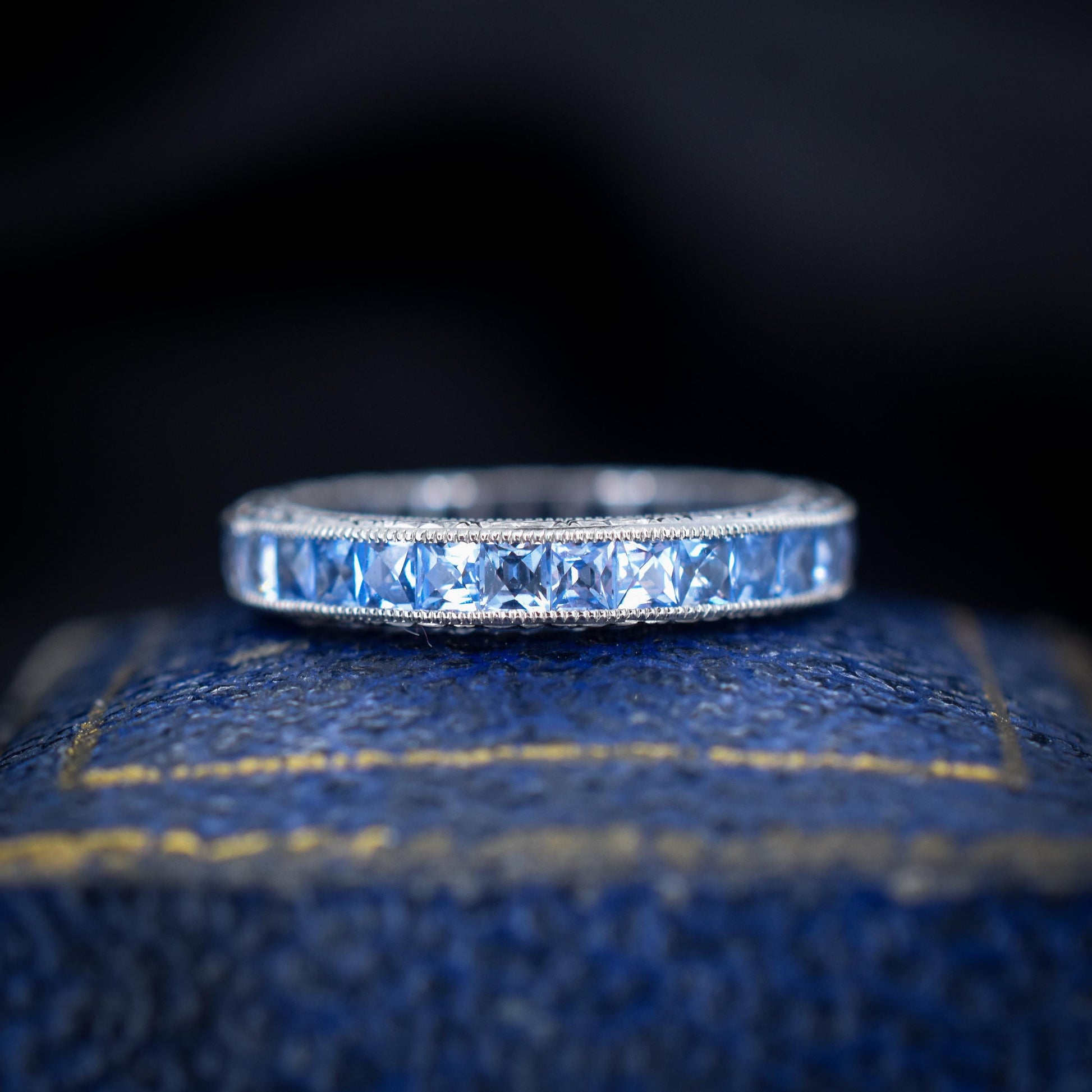 Art Deco Style 1.7ct Ceylon Sapphire Platinum Full Eternity Wedding Band Ring