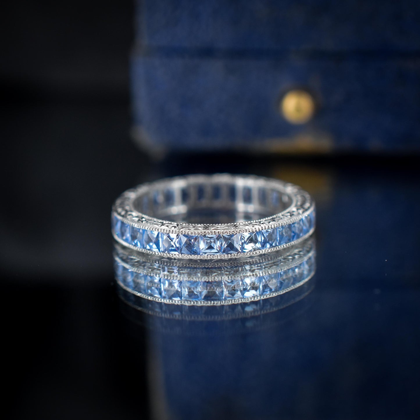 Art Deco Style 1.7ct Ceylon Sapphire Platinum Full Eternity Wedding Band Ring