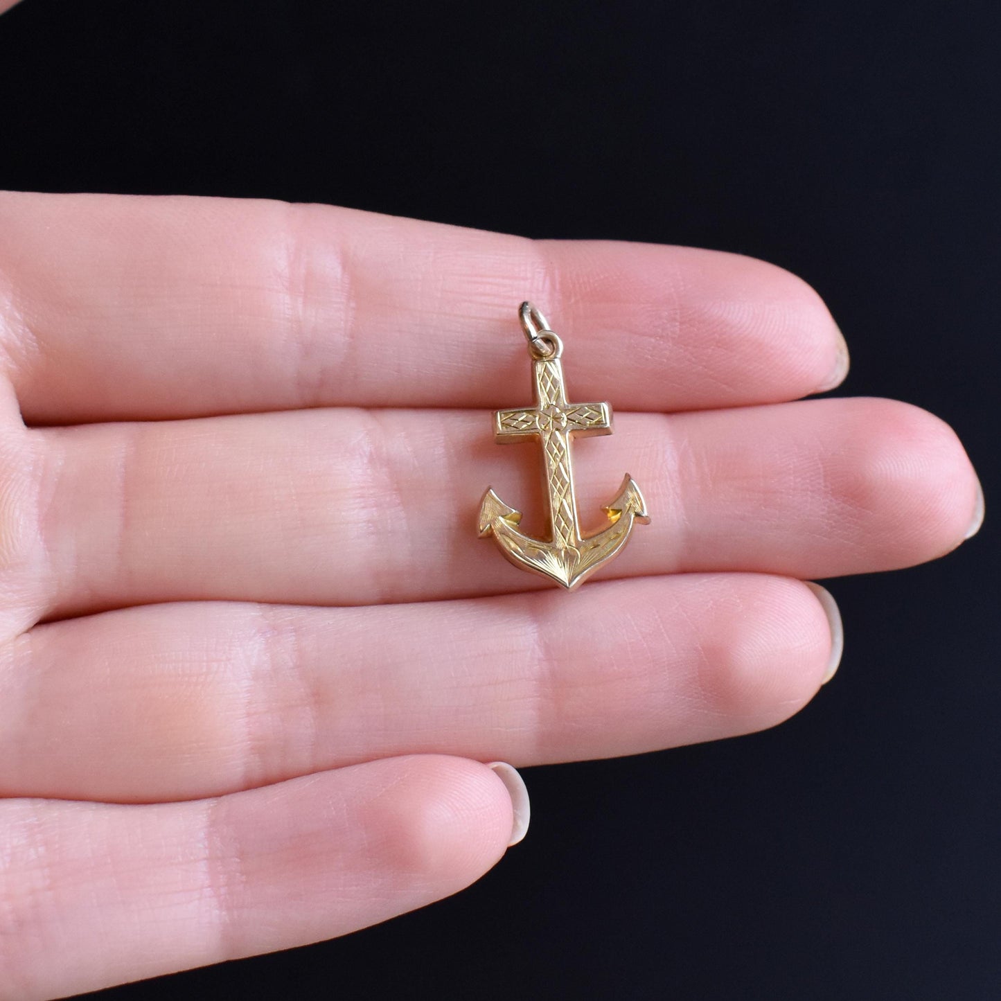 Antique 9ct Gold Anchor Nautical Charm Pendant