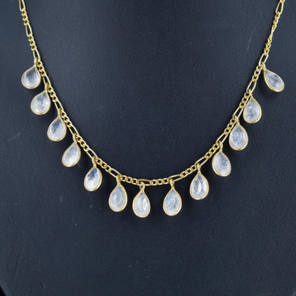 Moonstone Yellow Gold Drop Fringe Festoon Necklace