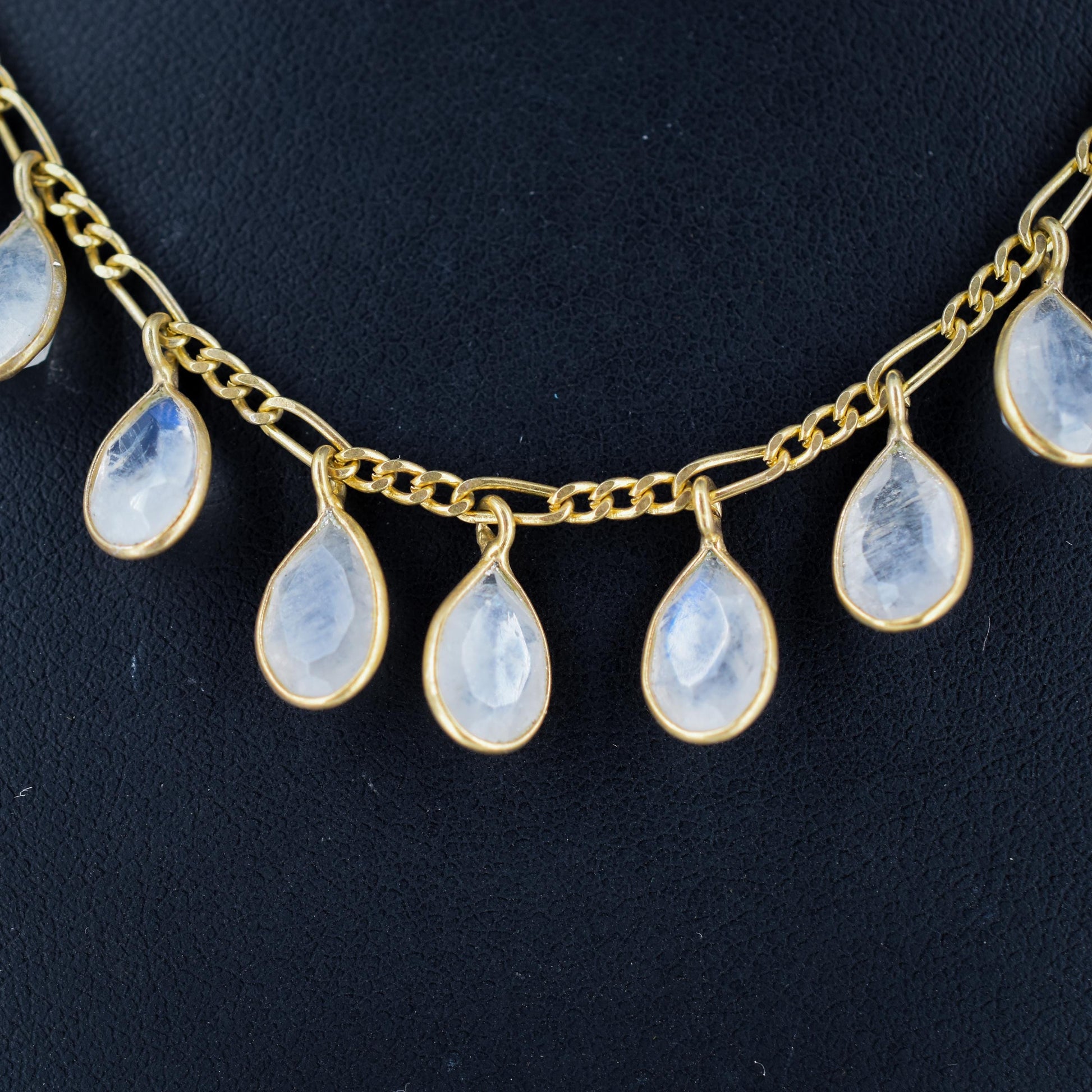 Moonstone Yellow Gold Drop Fringe Festoon Necklace