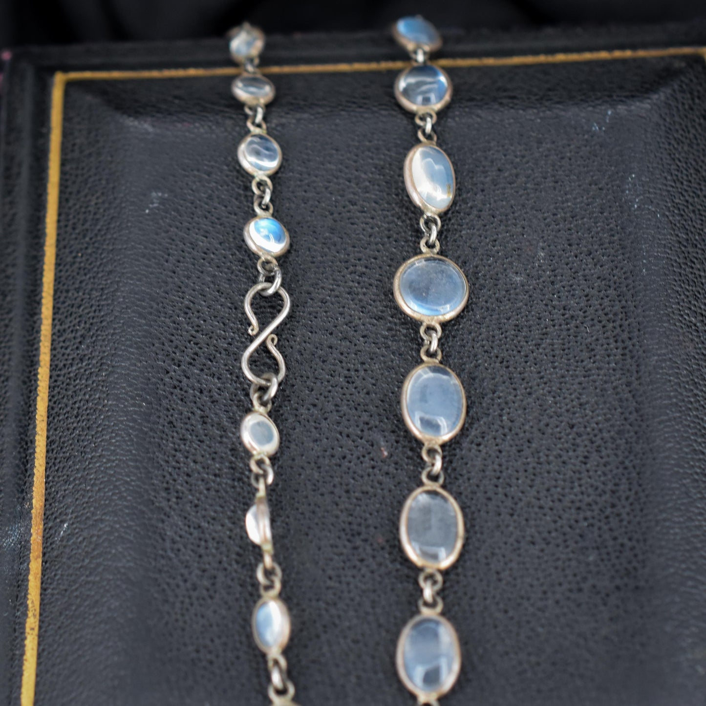 Antique Moonstone Silver 28" Long Chain Necklace | Edwardian