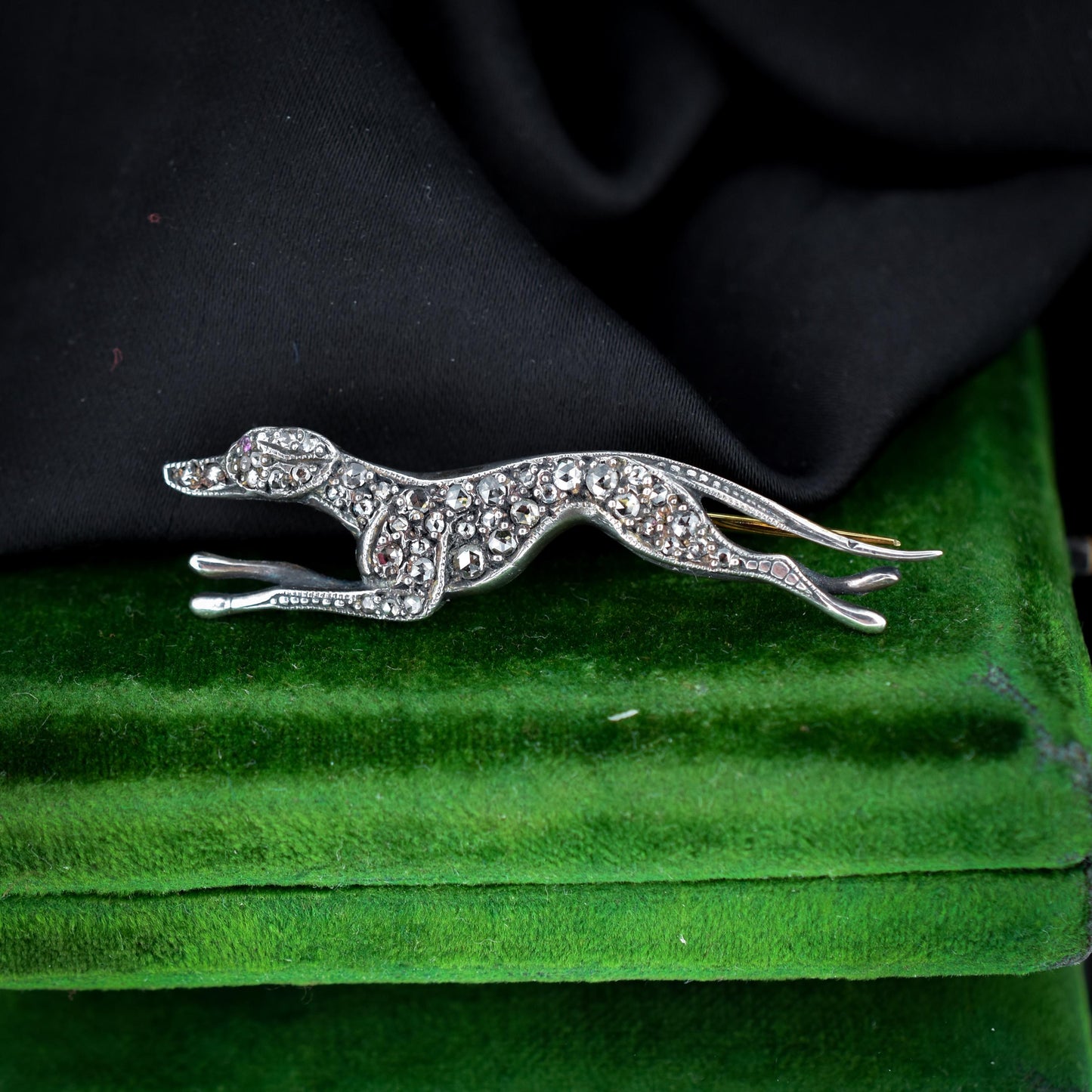 Antique Style Diamond Greyhound Dog Brooch Pin