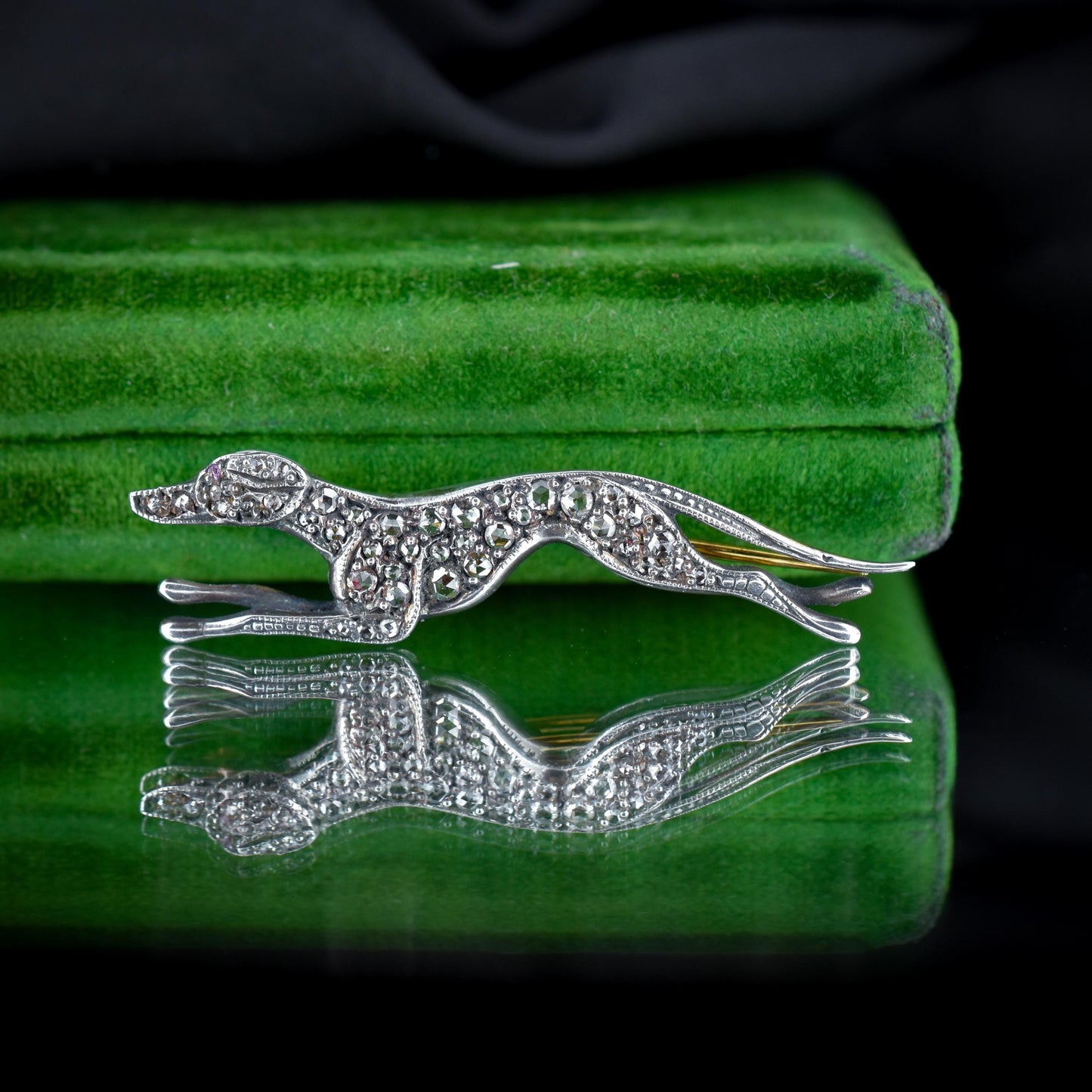 Antique Style Diamond Greyhound Dog Brooch Pin