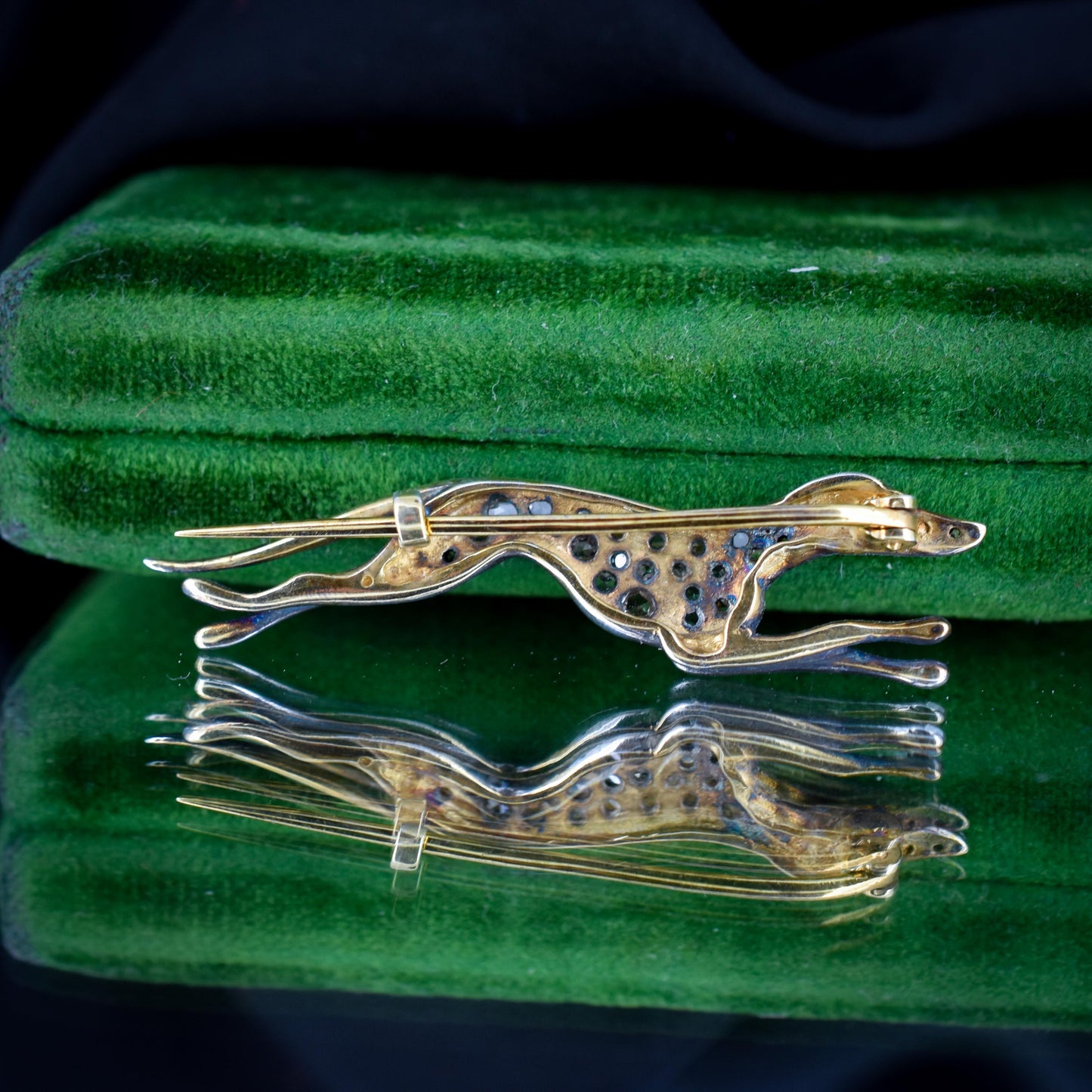 Antique Style Diamond Greyhound Dog Brooch Pin