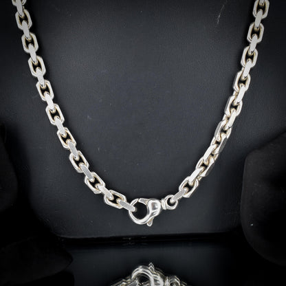 Vintage Chunky Sterling Silver Flat Edge Link Biker Chain Necklace – 20″