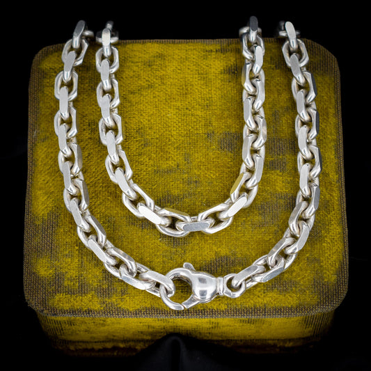 Vintage Chunky Sterling Silver Flat Edge Link Biker Chain Necklace – 20″