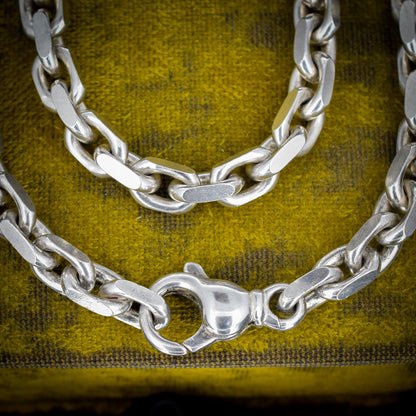 Vintage Chunky Sterling Silver Flat Edge Link Biker Chain Necklace – 20″