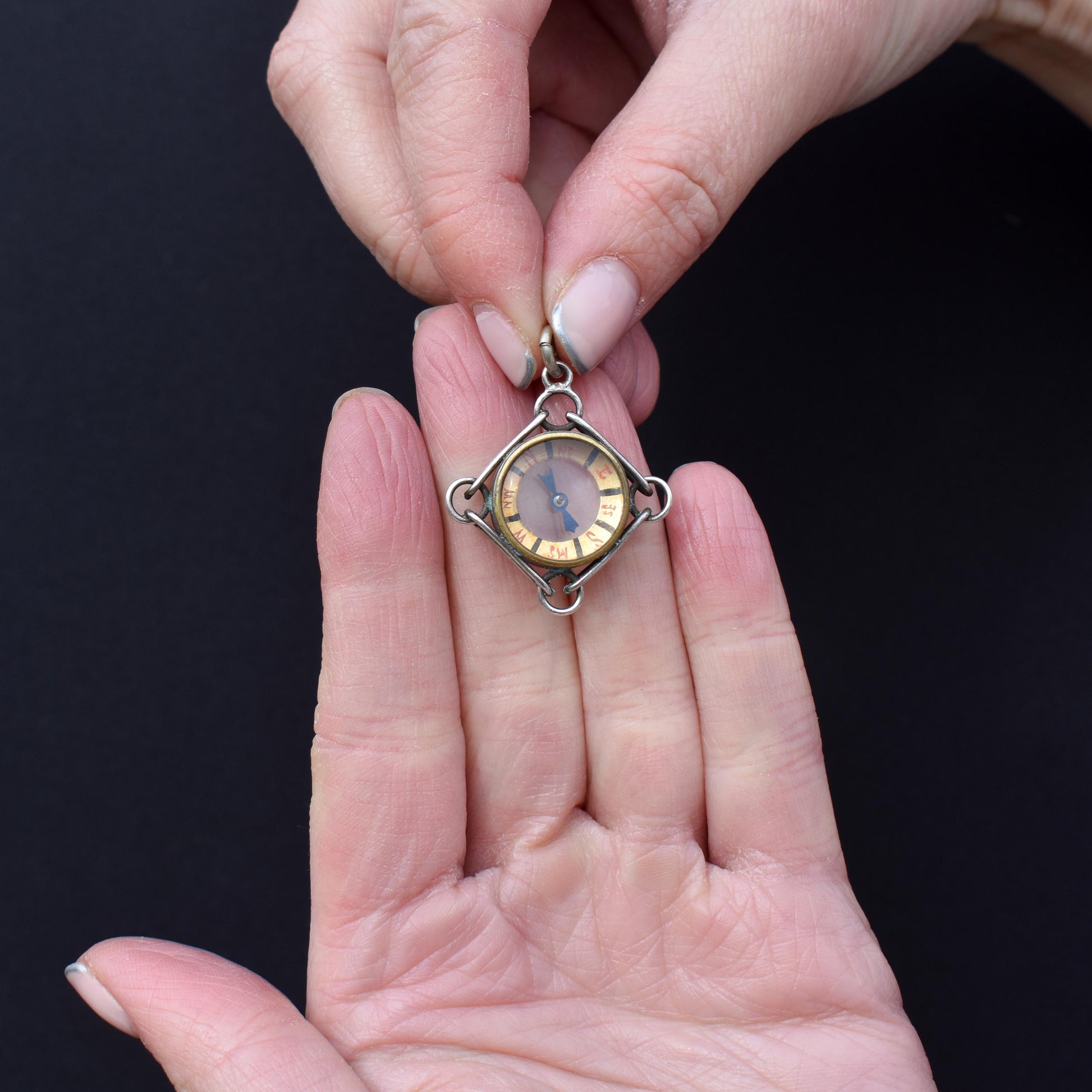 Antique Birmingham '1890' Sterling Silver Compass Pendant Charm