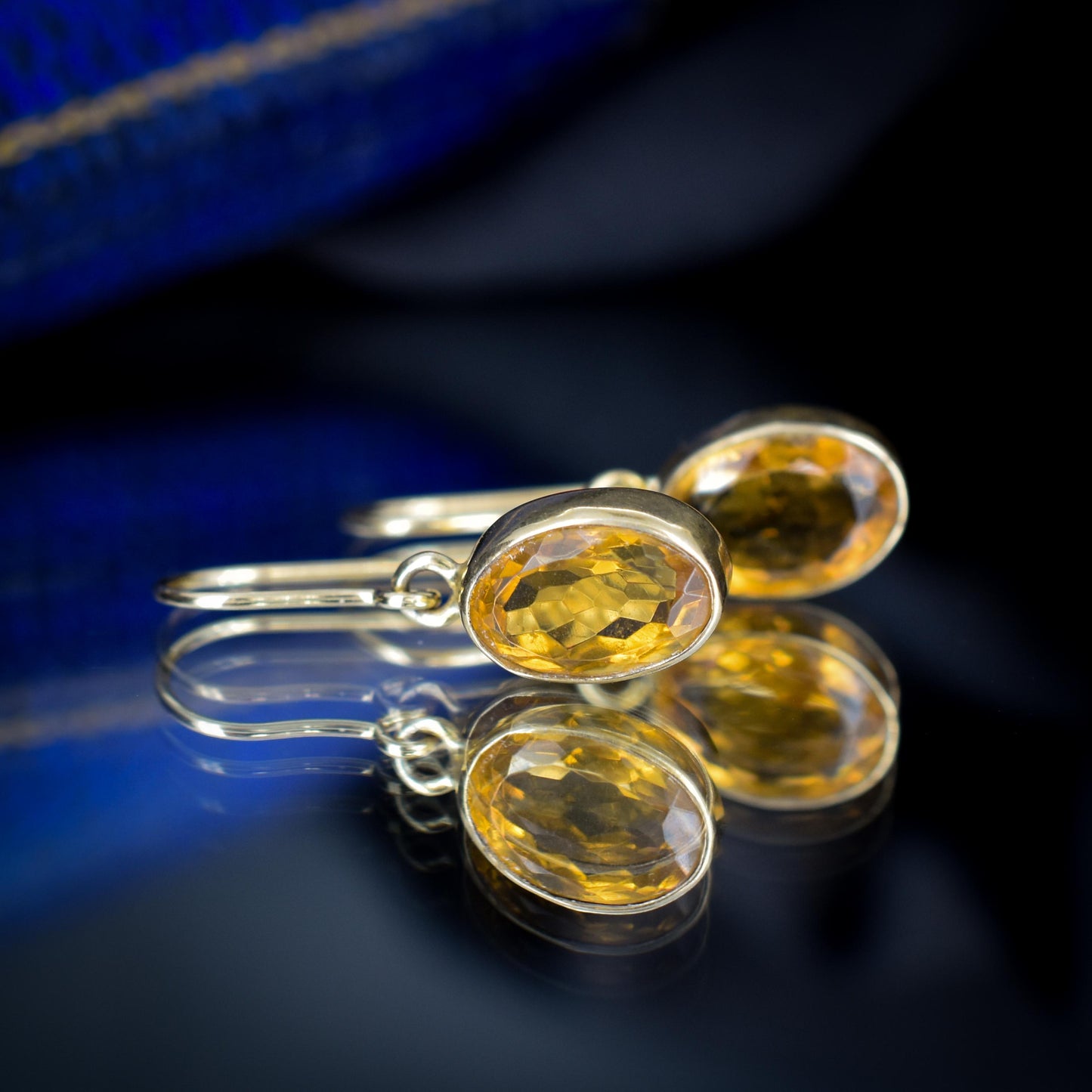 Oval Cut Citrine Drop 9ct Gold Earrings