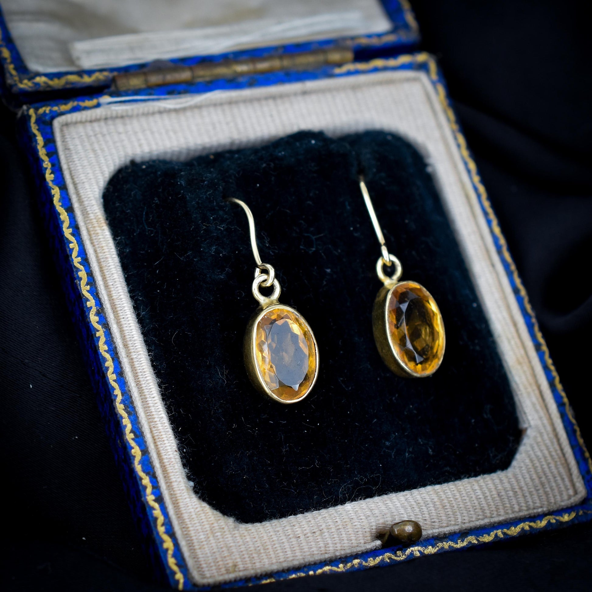 Oval Cut Citrine Drop 9ct Gold Earrings