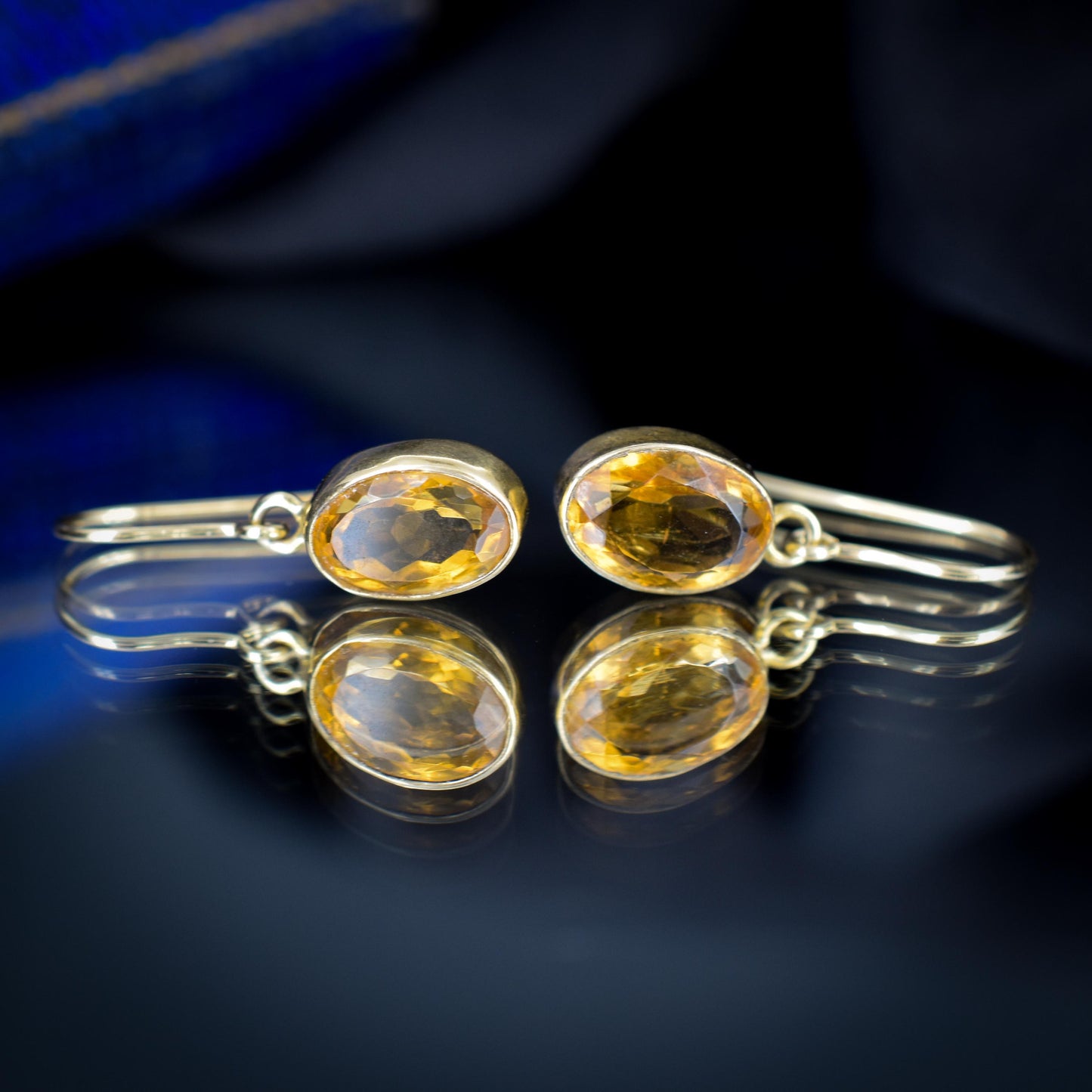 Oval Cut Citrine Drop 9ct Gold Earrings