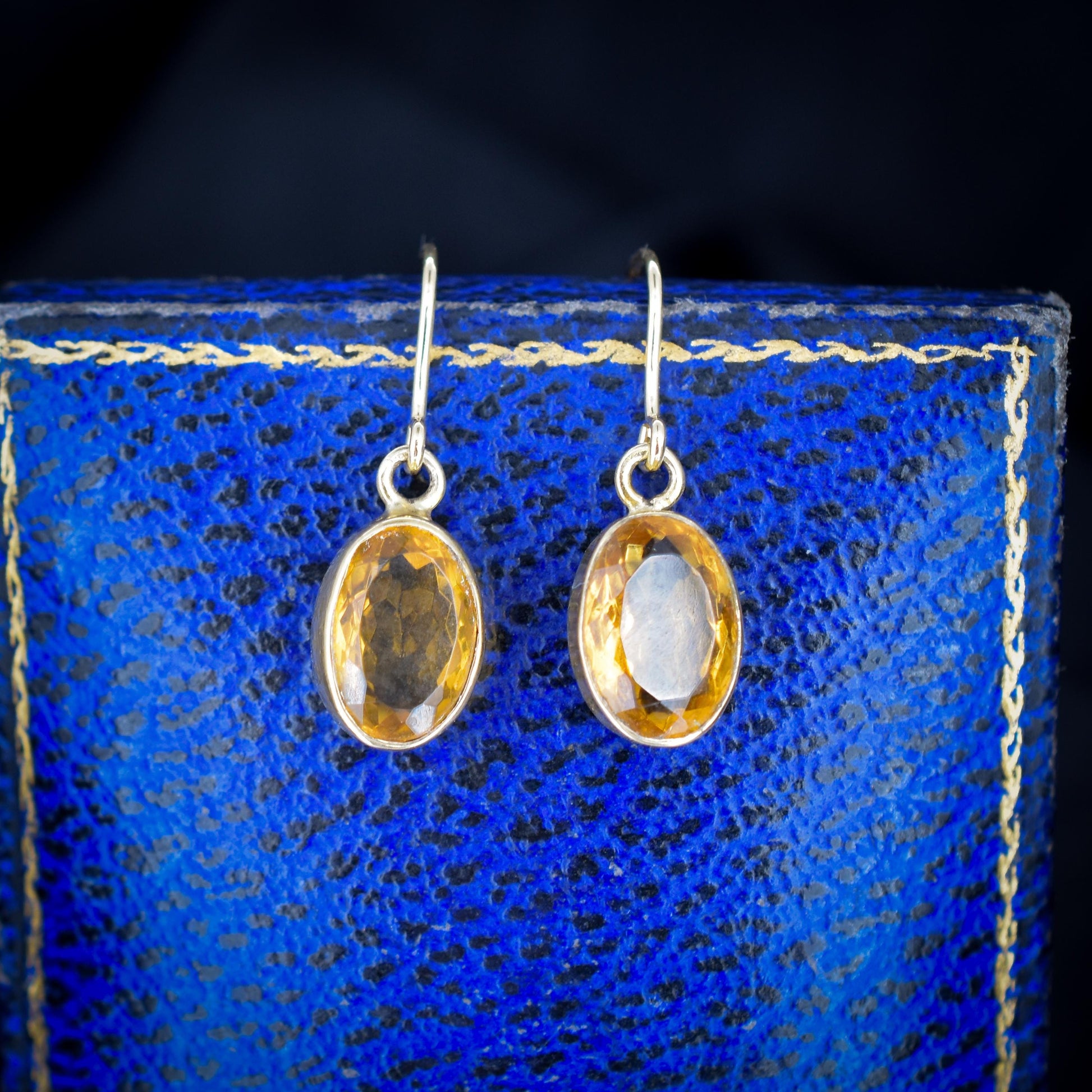 Oval Cut Citrine Drop 9ct Gold Earrings