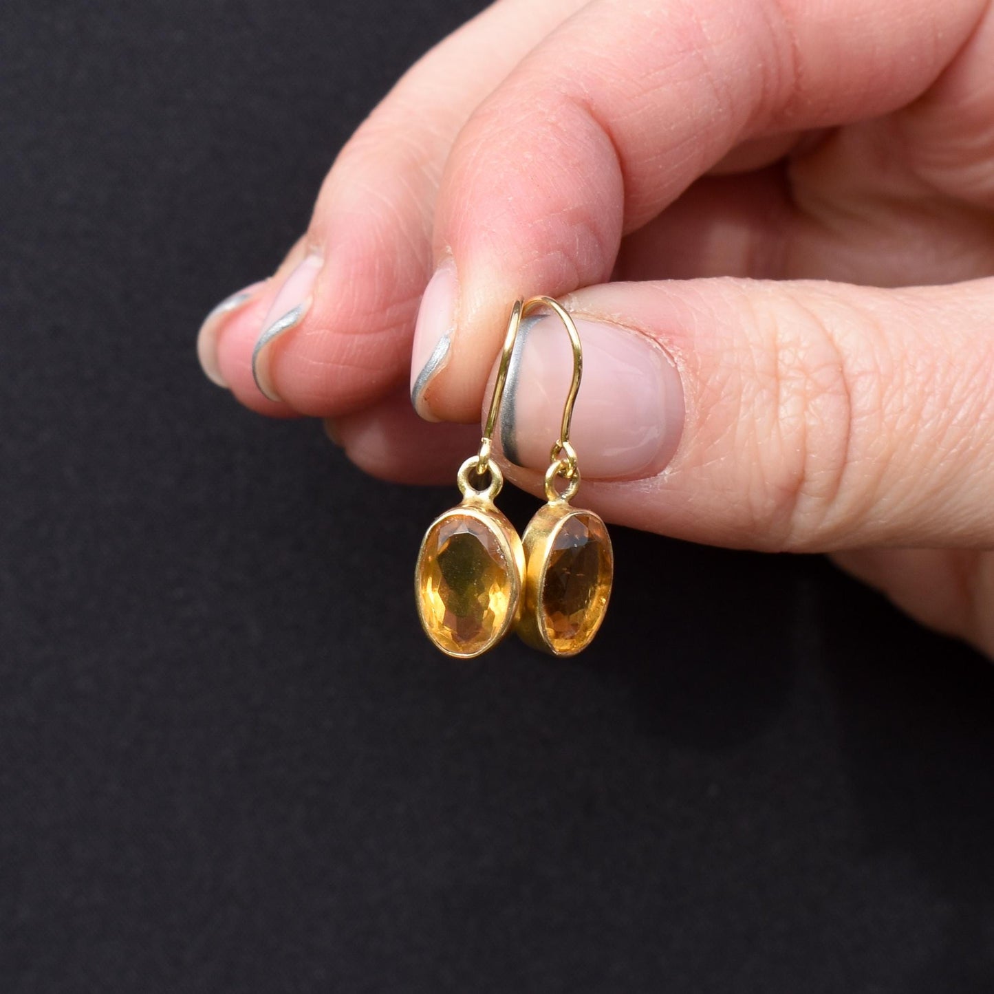 Oval Cut Citrine Drop 9ct Gold Earrings