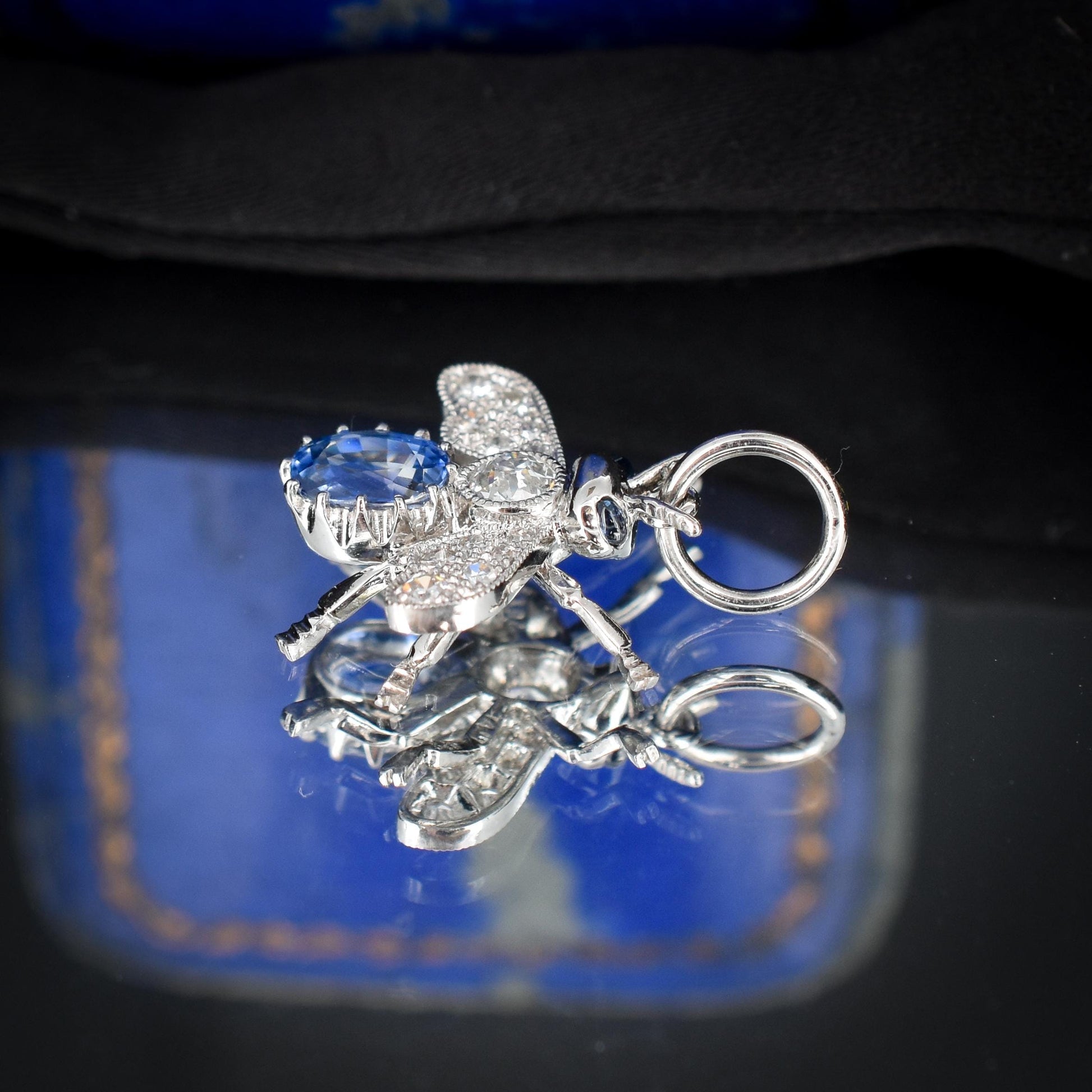 Sapphire and Diamond Platinum Insect Bee Pendant | 0.70ct Sapphire