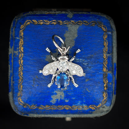 Sapphire and Diamond Platinum Insect Bee Pendant | 0.70ct Sapphire