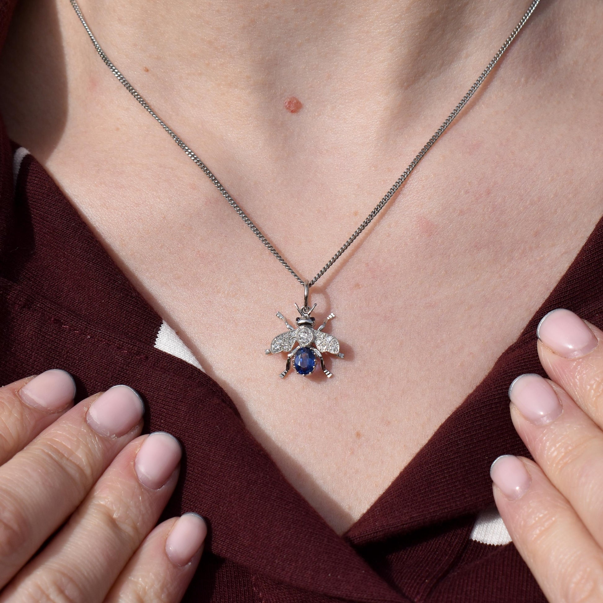 Sapphire and Diamond Platinum Insect Bee Pendant | 0.70ct Sapphire