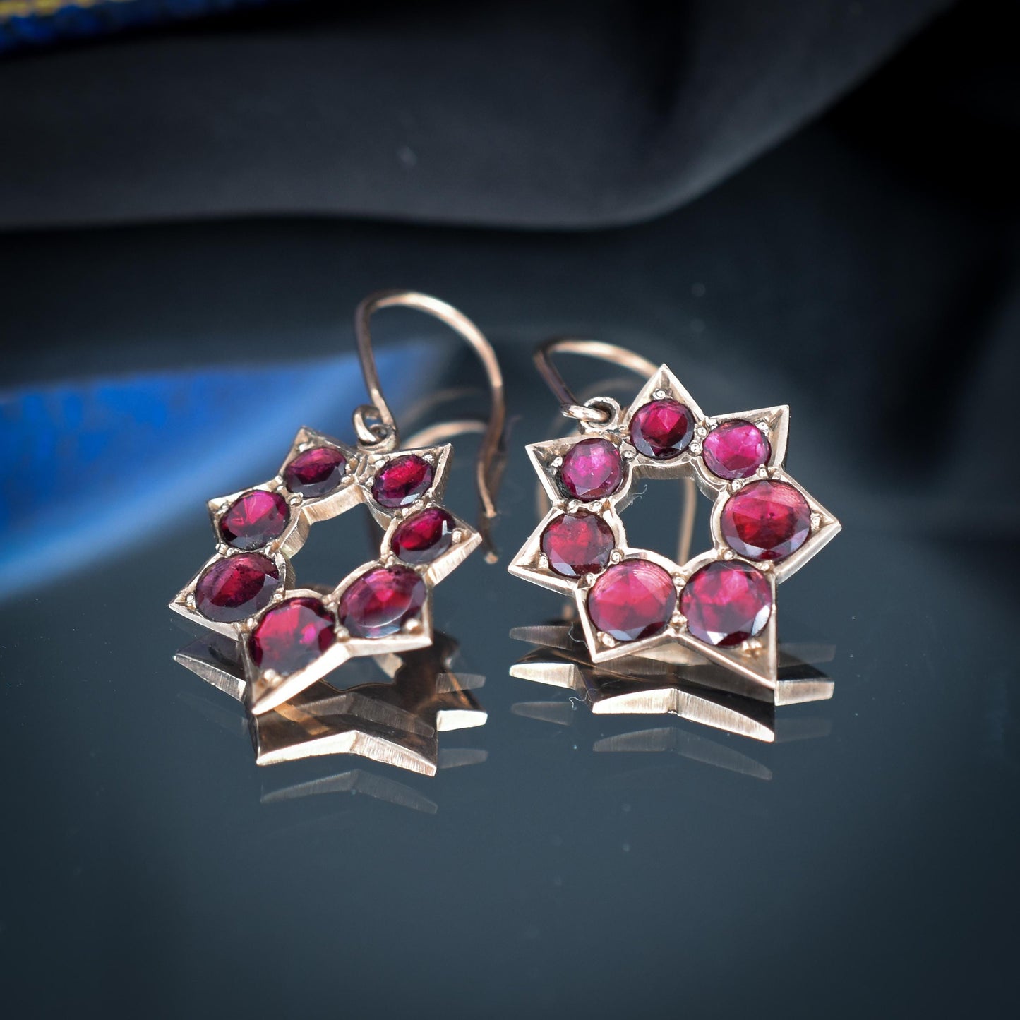 Antique Georgian Flat Cut Garnet 9ct Gold Star Earrings