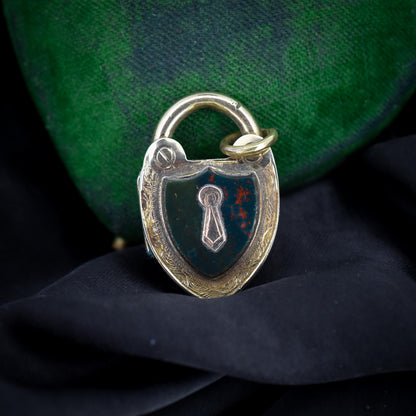 Antique Victorian Bloodstone Heart Padlock Gold Locket Pendant