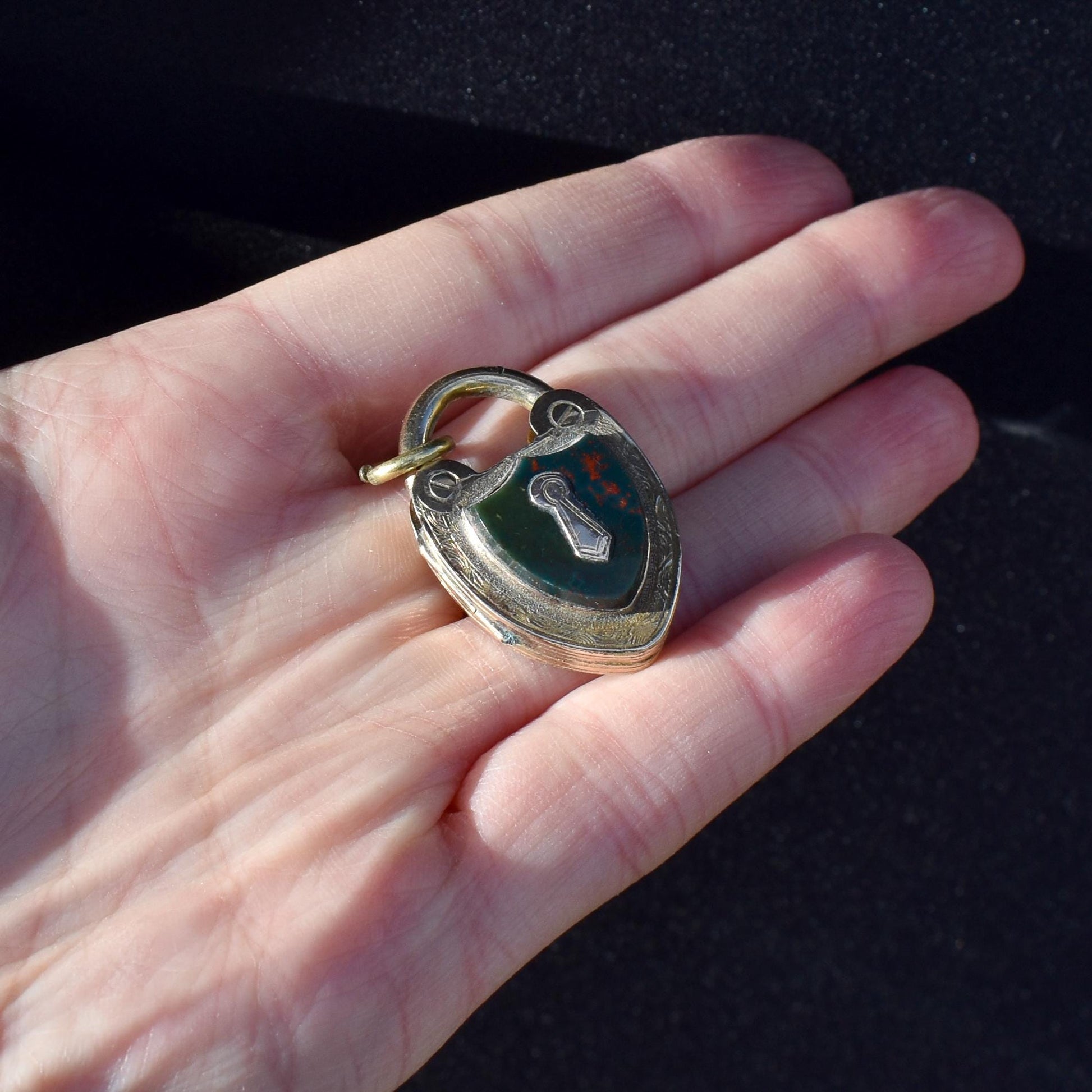 Antique Victorian Bloodstone Heart Padlock Gold Locket Pendant