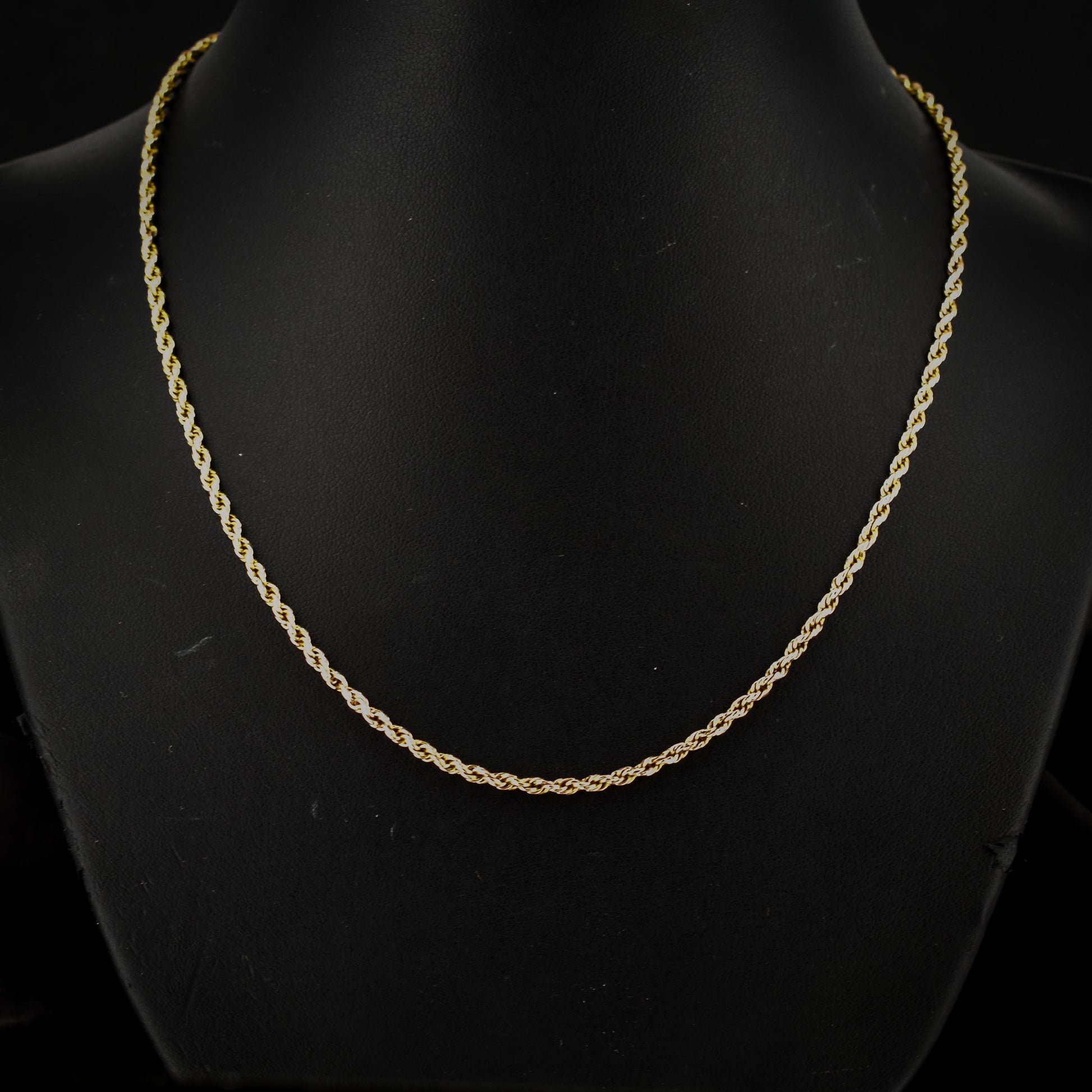 Antique 9ct Gold Rope Twist Link Chain Necklace with Barrel Clasp | 17.5"