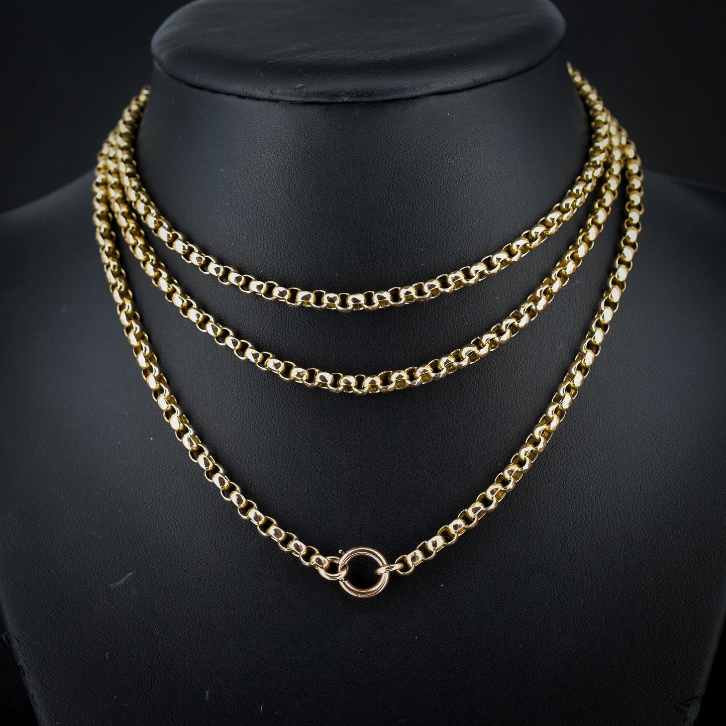 Antique Victorian 9ct Gold Faceted Belcher Guard Muff Chain Necklace | 43" Length with Bolt Ring