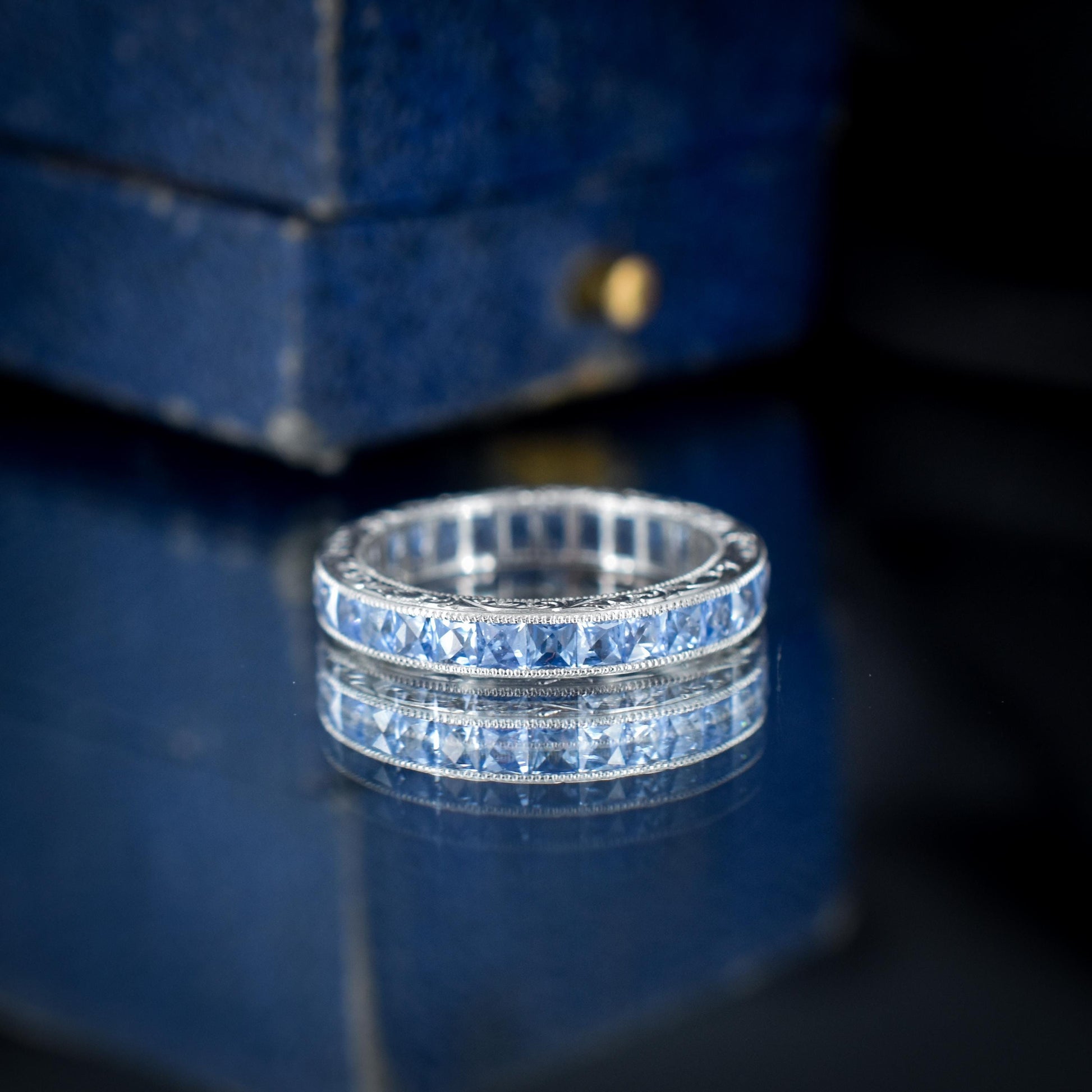 Art Deco Style 1.6ct Ceylon Sapphire Platinum Full Eternity Wedding Band Ring | Size 5