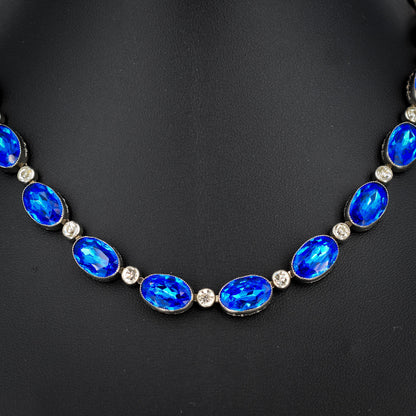 Vintage Blue Paste Bezel Set Riviere Necklace | Art Deco