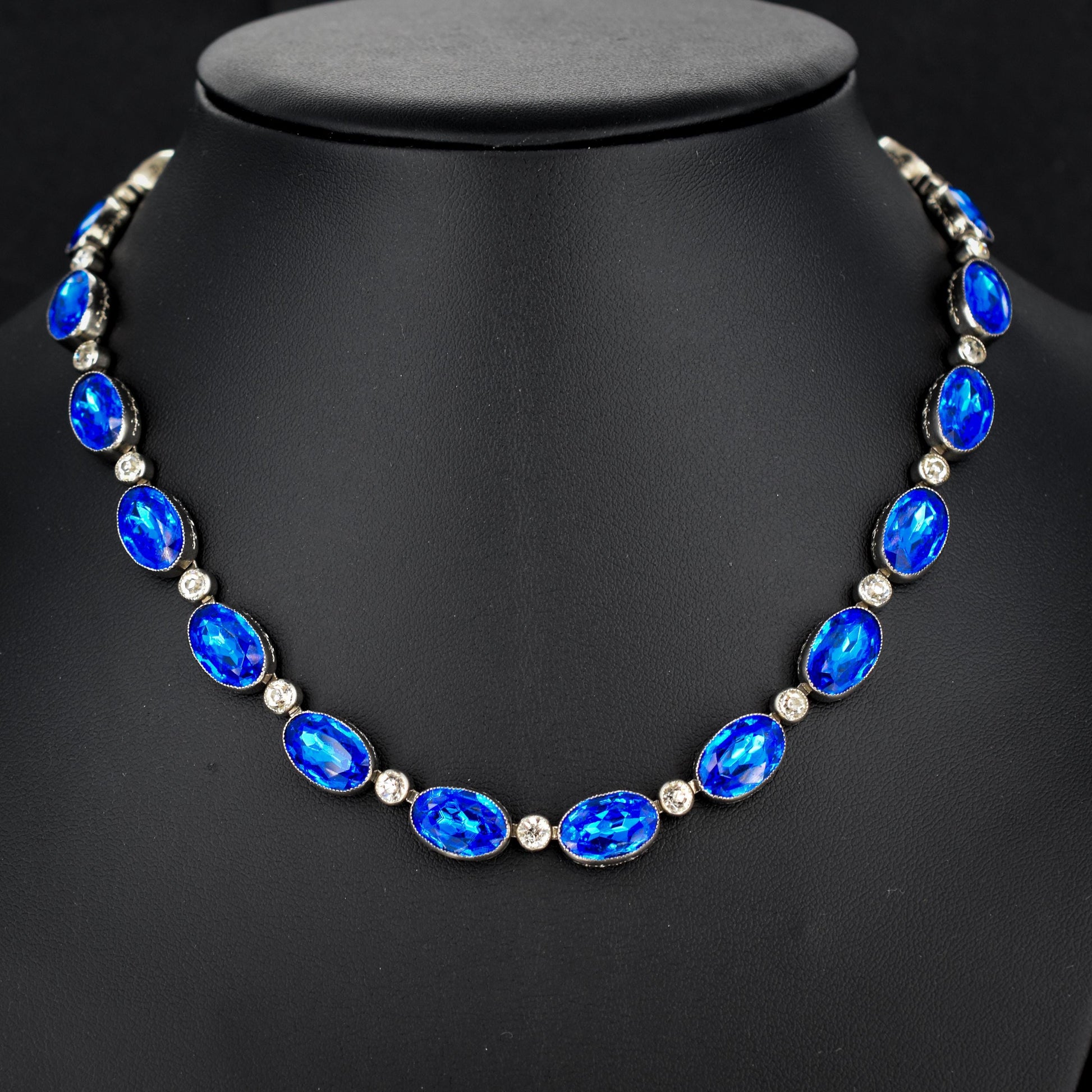 Vintage Blue Paste Bezel Set Riviere Necklace | Art Deco