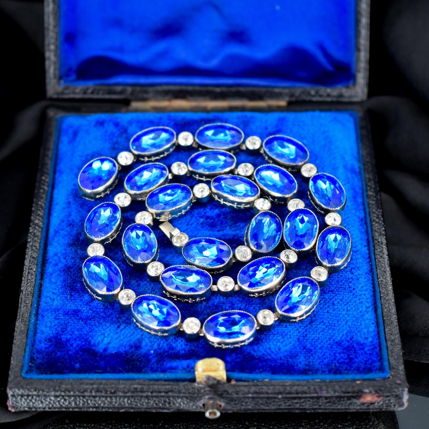 Vintage Blue Paste Bezel Set Riviere Necklace | Art Deco