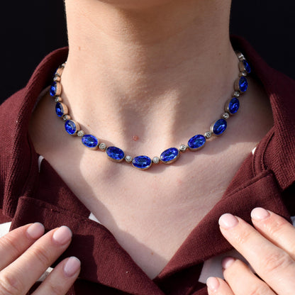 Vintage Blue Paste Bezel Set Riviere Necklace | Art Deco