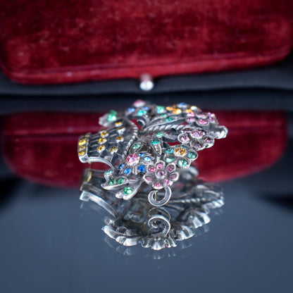 Antique Colourful Paste Silver Flower Basket Brooch Pin | Giardinetti