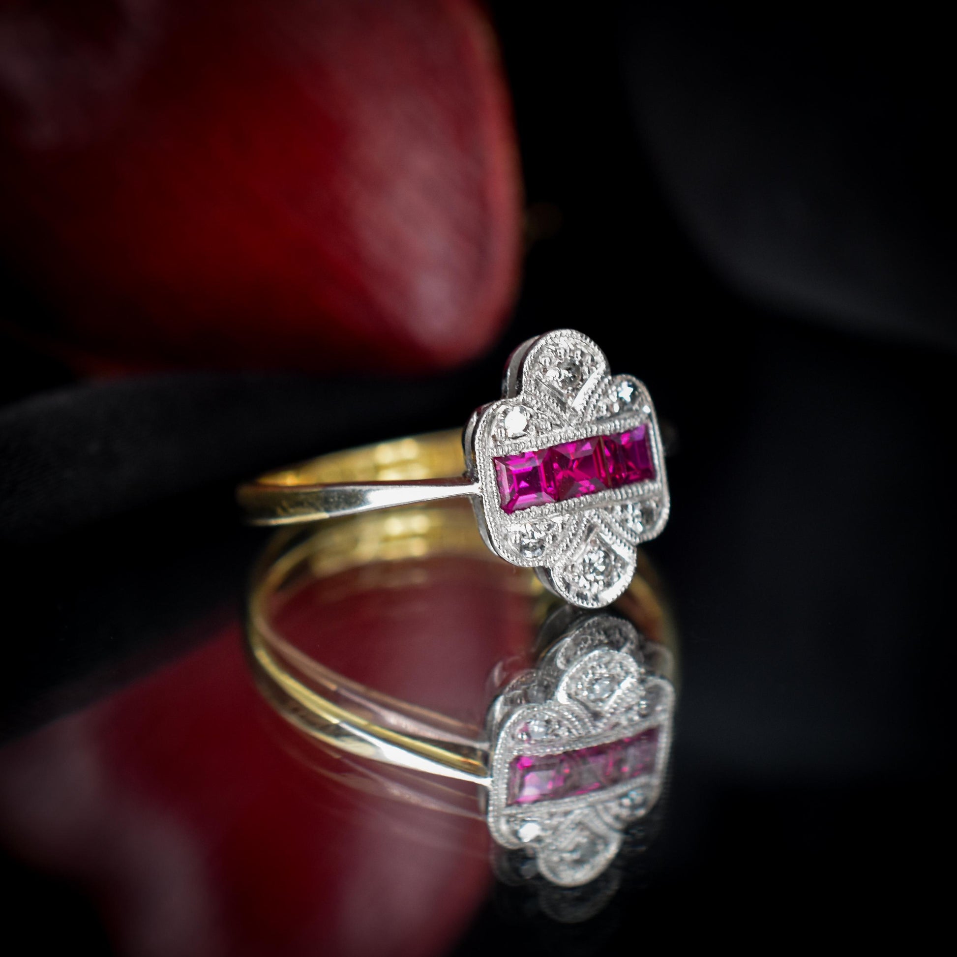 Art Deco Ruby and Diamond 18ct Gold and Platinum Ring