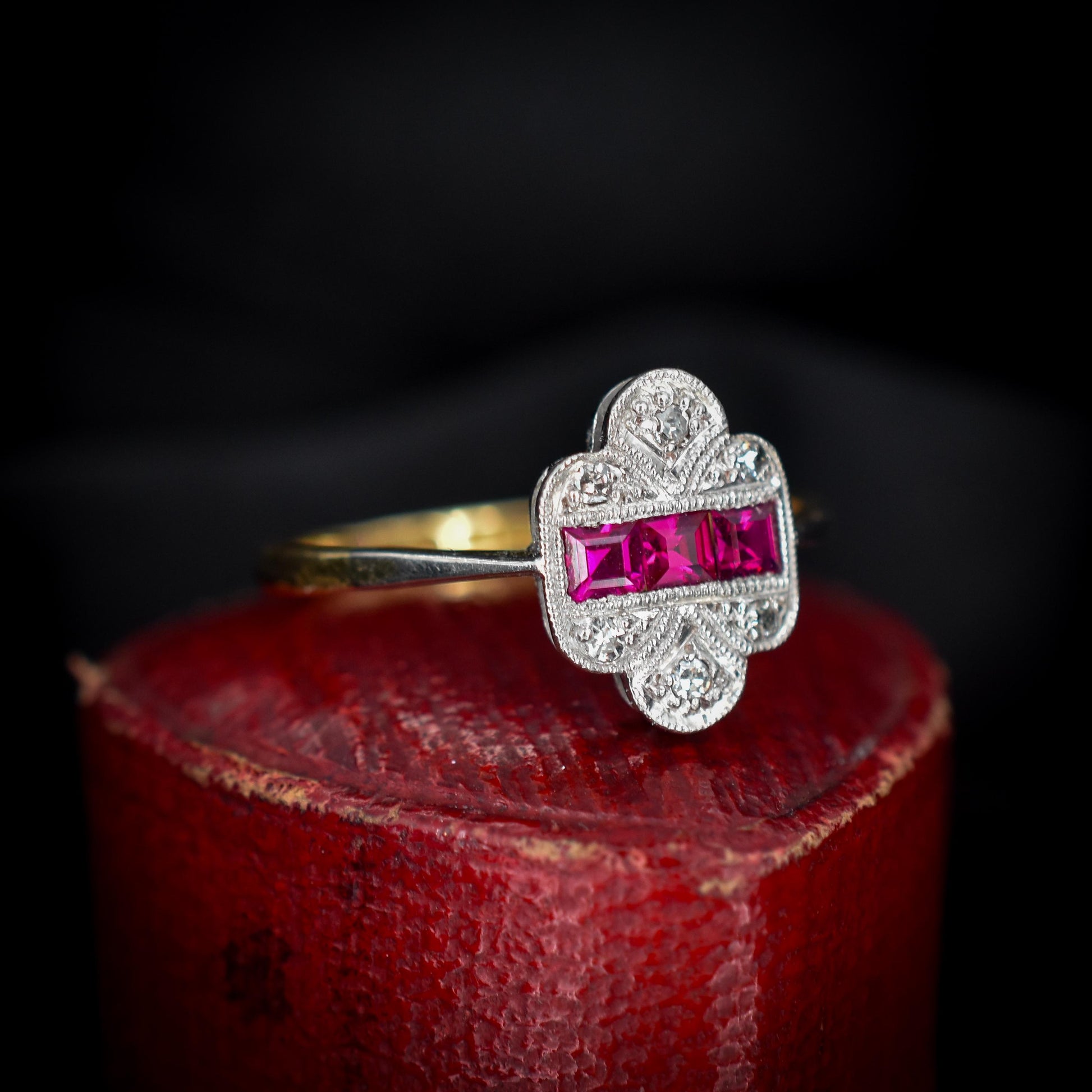 Art Deco Ruby and Diamond 18ct Gold and Platinum Ring