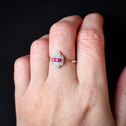 Art Deco Ruby and Diamond 18ct Gold and Platinum Ring