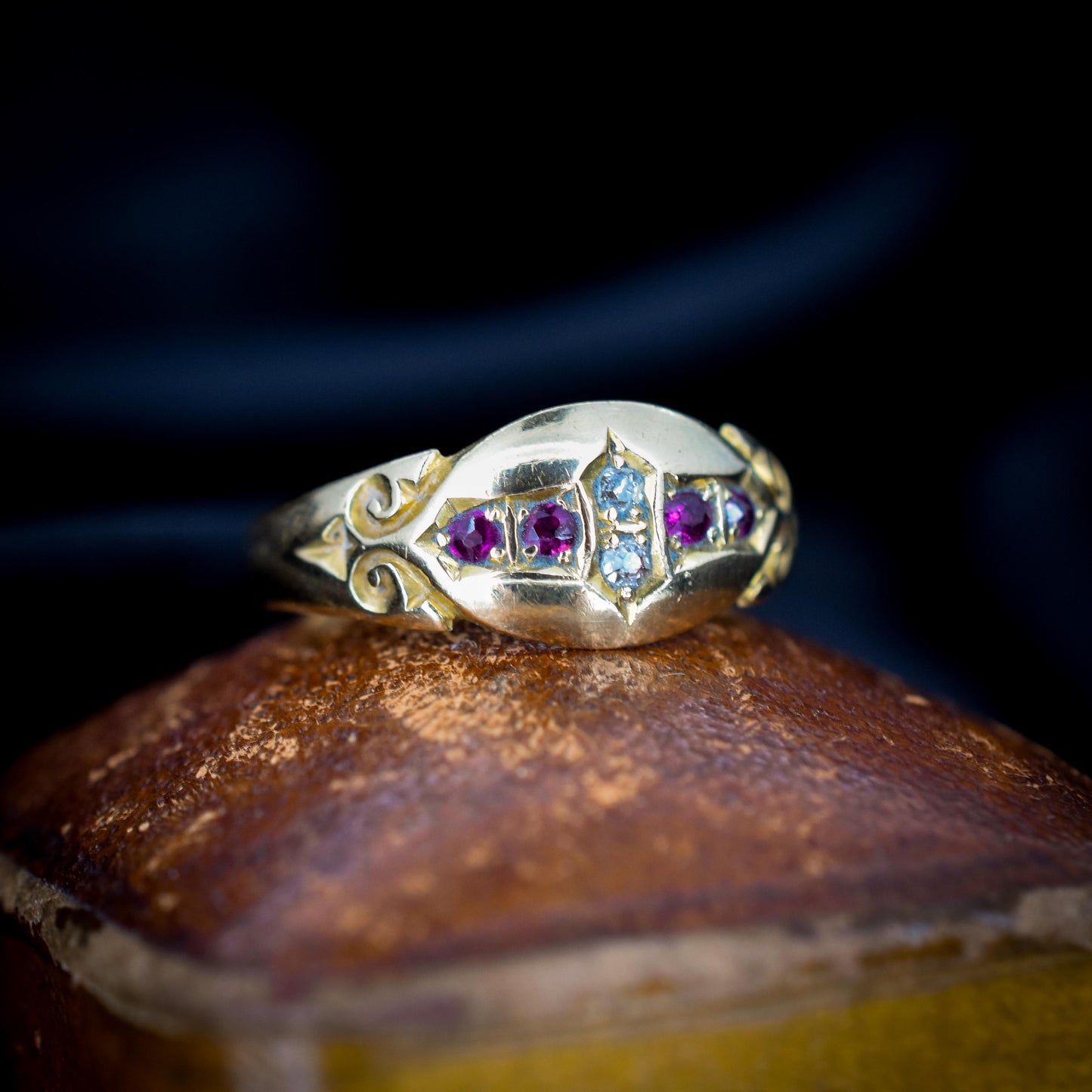 Antique Victorian Ruby Diamond 18ct Gold Gypsy Band Ring | Chester 1899