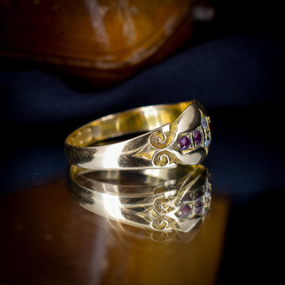 Antique Victorian Ruby Diamond 18ct Gold Gypsy Band Ring | Chester 1899